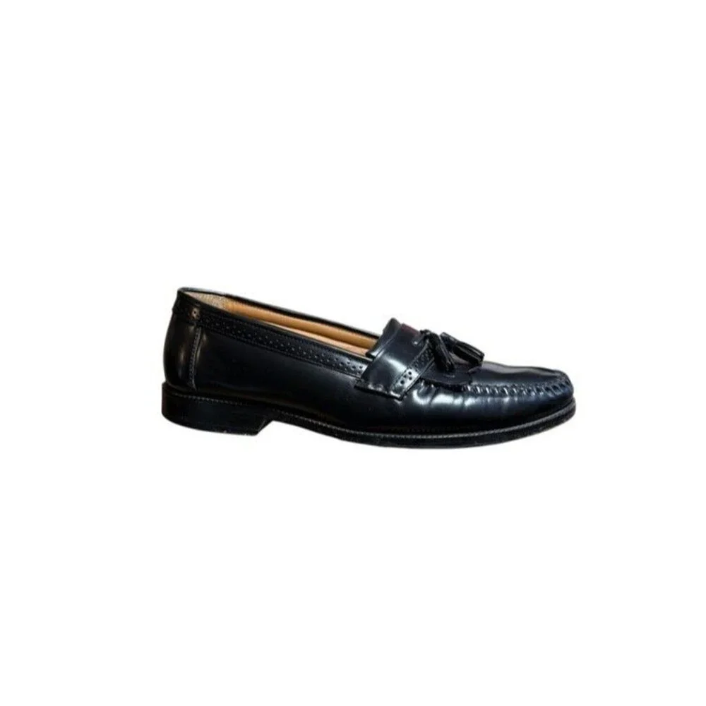 Bass Mens Tassel Loafer Size 11D Wide NELSON Slip On Black Leather Dress Shoes